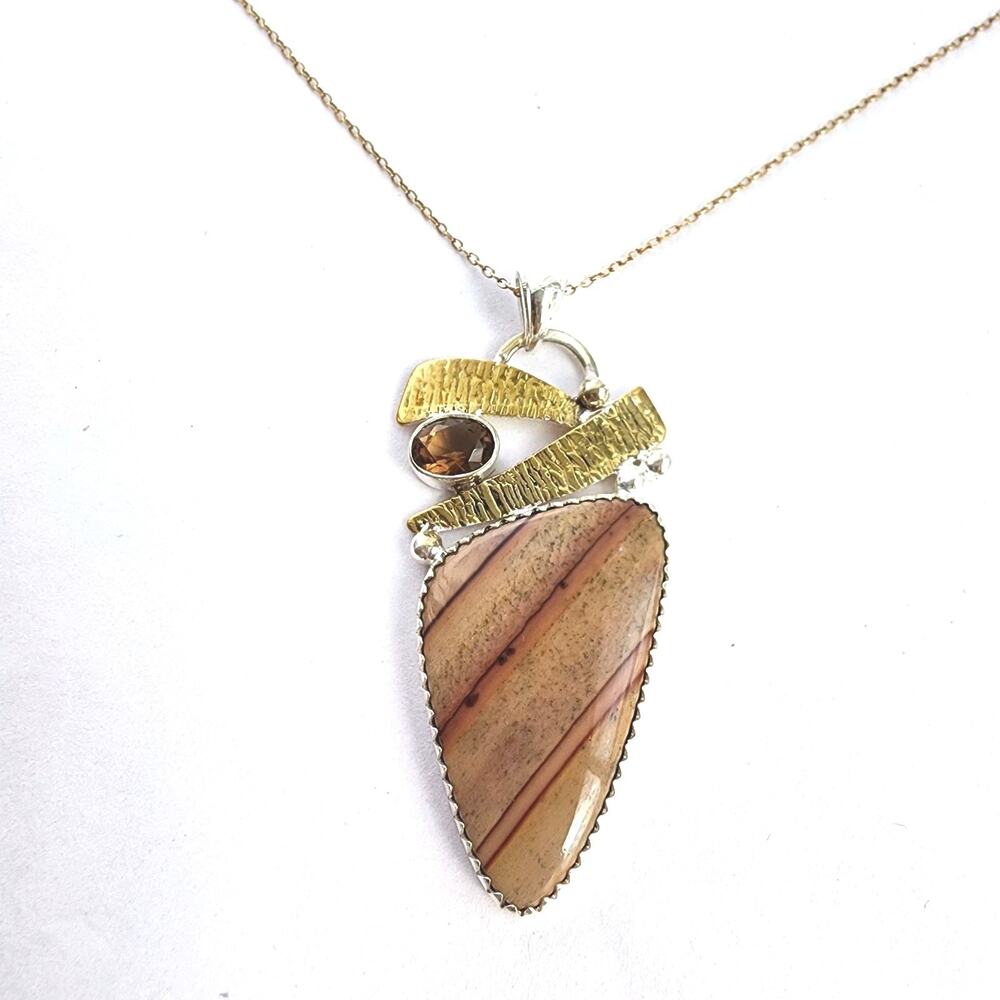 Moricci Necklace‎ Gold Over Sterling Silver 925 Vermeil Signed NWT Smoky Quartz